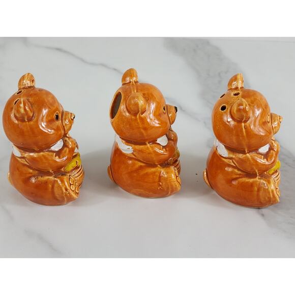 Bear Cub Salt & Pepper Shakers Toothpick Holder 3" Glazed Ceramic 70's Japan Vtg - Picture 10 of 14
